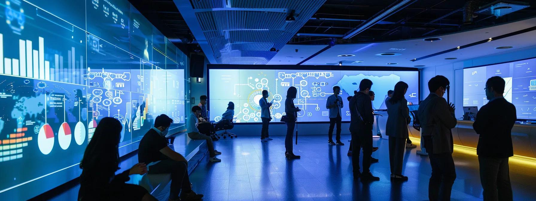 a sleek office environment features a diverse team of professionals engaged in a collaborative discussion, surrounded by digital screens displaying transparent graphs and metrics related to ethical seo practices, emphasizing trust and sustainability in online strategies.