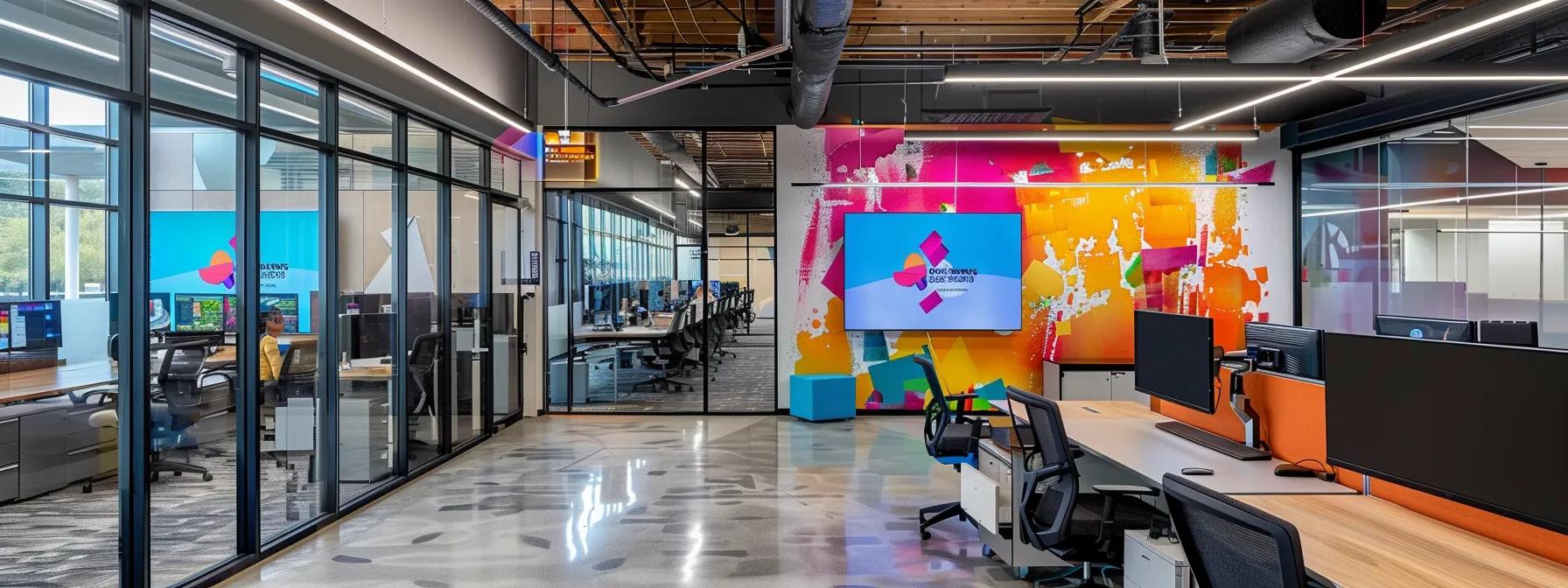 a modern office space with sleek workstations displays a vibrant wall featuring the dazonn technologies logo, illustrating a dynamic brainstorming session focused on integrating on-page and off-page seo strategies for optimal digital performance. a modern office space with sleek workstations displays a vibrant wall featuring the dazonn technologies logo, illustrating a dynamic brainstorming session focused on integrating on-page and off-page seo strategies for optimal digital performance.