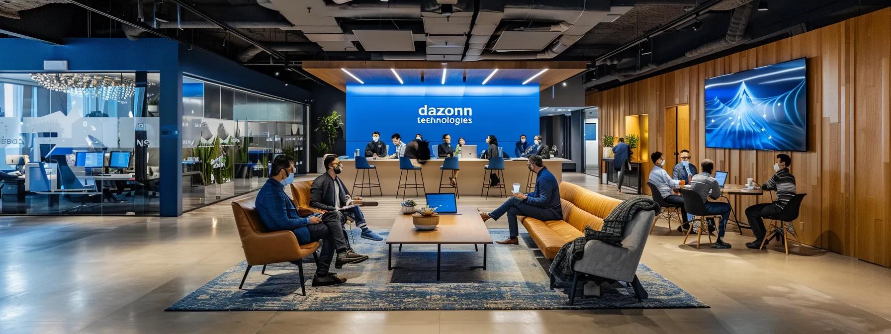 a modern office space bustling with activity, featuring a sleek conference table surrounded by professionals engaged in a brainstorming session, with the walls adorned with