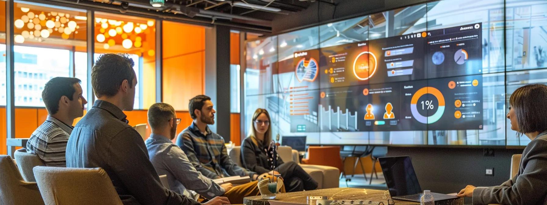 a modern office setting features diverse employees engaged in a collaborative website health check, with dynamic screens displaying diagnostic tools and performance metrics against a backdrop of walls adorned with the dazonn logo, emphasizing technology-driven problem-solving. a modern office setting features diverse employees engaged in a collaborative website health check, with dynamic screens displaying diagnostic tools and performance metrics against a backdrop of walls adorned with the dazonn logo, emphasizing technology-driven problem-solving.