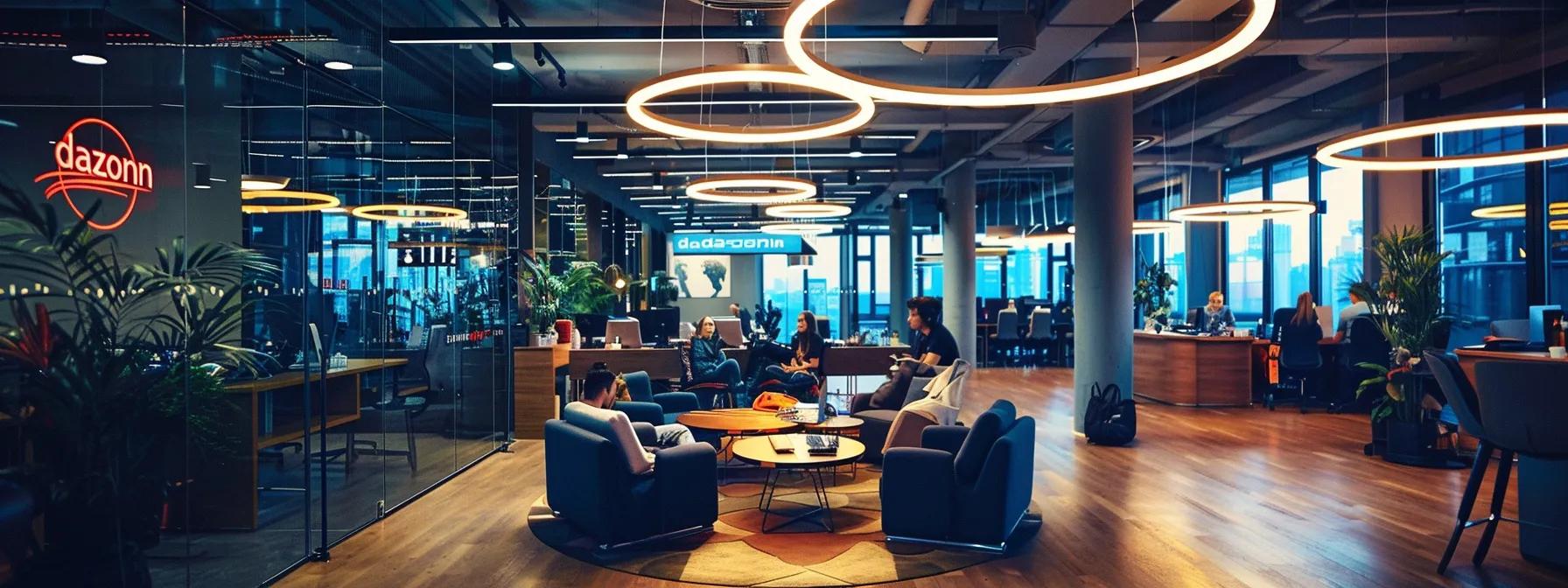 in a bustling modern office adorned with the logo in a bustling modern office adorned with the logo