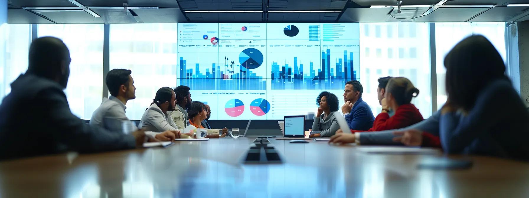 a modern office boardroom, featuring a large, polished table surrounded by diverse professionals engaged in a focused discussion, with charts and digital devices displaying marketing strategies and analytics on sleek screens, emphasizing the importance of collaboration in choosing the right marketing agency. a modern office boardroom, featuring a large, polished table surrounded by diverse professionals engaged in a focused discussion, with charts and digital devices displaying marketing strategies and analytics on sleek screens, emphasizing the importance of collaboration in choosing the right marketing agency.