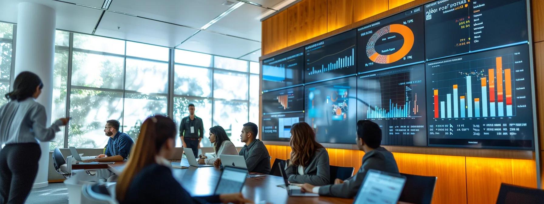 a modern office interior features a large screen displaying complex analytics and graphs, highlighting the challenges of voice search ranking, with focused professionals engaging in strategic discussions to foster innovative solutions. a modern office interior features a large screen displaying complex analytics and graphs, highlighting the challenges of voice search ranking, with focused professionals engaging in strategic discussions to foster innovative solutions.