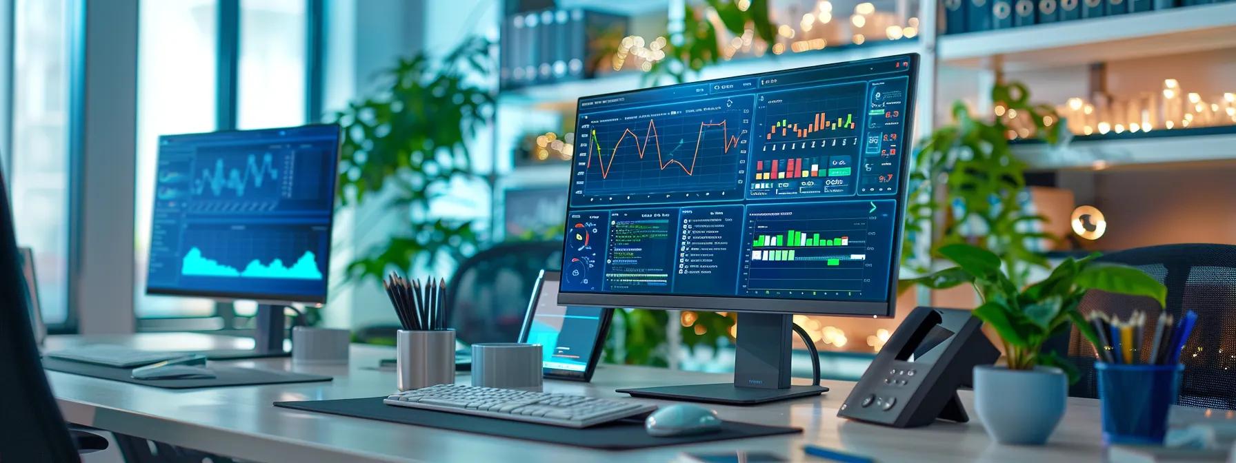 a modern office workspace with a sleek computer displaying a vibrant visualization of structured data and schema markup, surrounded by digital analytics charts and graphs that illustrate the impact on backlinking strategies.