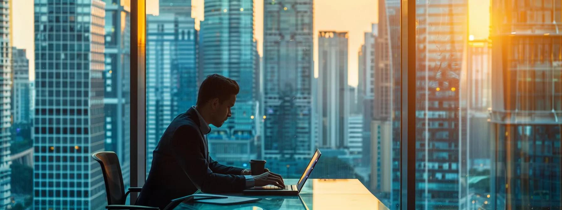 a polished office environment features a confident professional reviewing engaging case studies and testimonials on a sleek laptop, highlighting the importance of expert local seo strategies amidst a backdrop of city skyscrapers through large windows. a polished office environment features a confident professional reviewing engaging case studies and testimonials on a sleek laptop, highlighting the importance of expert local seo strategies amidst a backdrop of city skyscrapers through large windows.