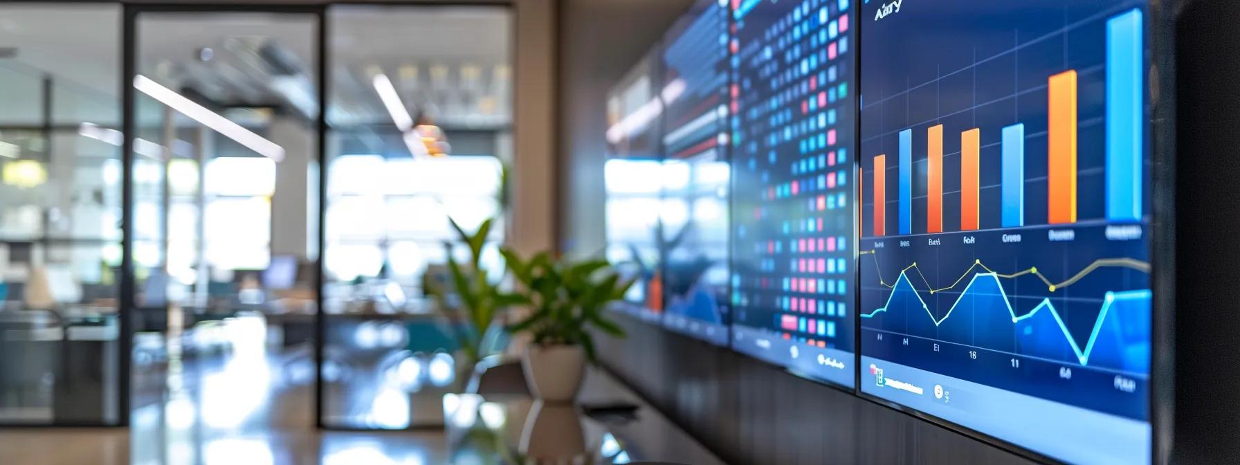a sleek, modern office space features a large digital screen displaying colorful graphs and analytics, emphasizing the effectiveness of local seo services through vibrant key performance indicators and detailed progress reports. a sleek, modern office space features a large digital screen displaying colorful graphs and analytics, emphasizing the effectiveness of local seo services through vibrant key performance indicators and detailed progress reports.