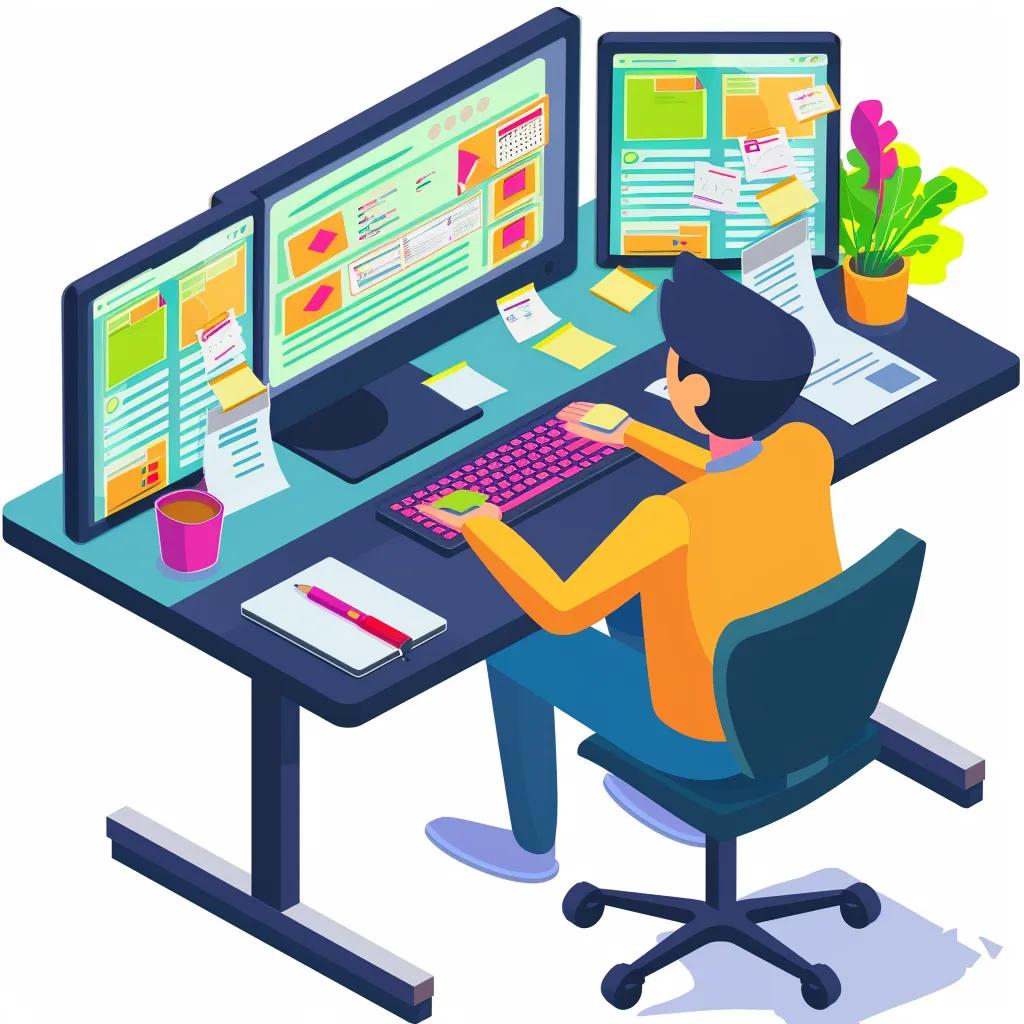 Developer working on custom web development with multiple screens