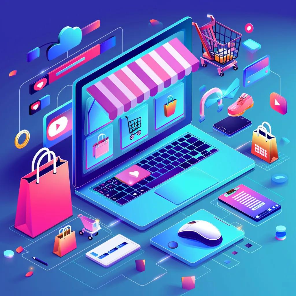 Modern online store interface with shopping elements representing e-commerce growth