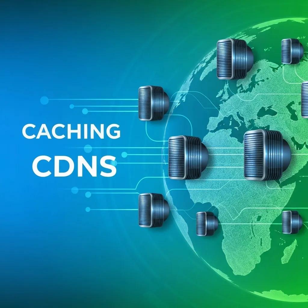 Global network of servers illustrating caching and CDN technology for enhanced website speed