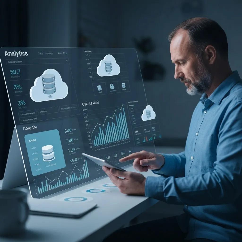 Infographic illustrating cloud cost optimization strategies with data analytics dashboards
