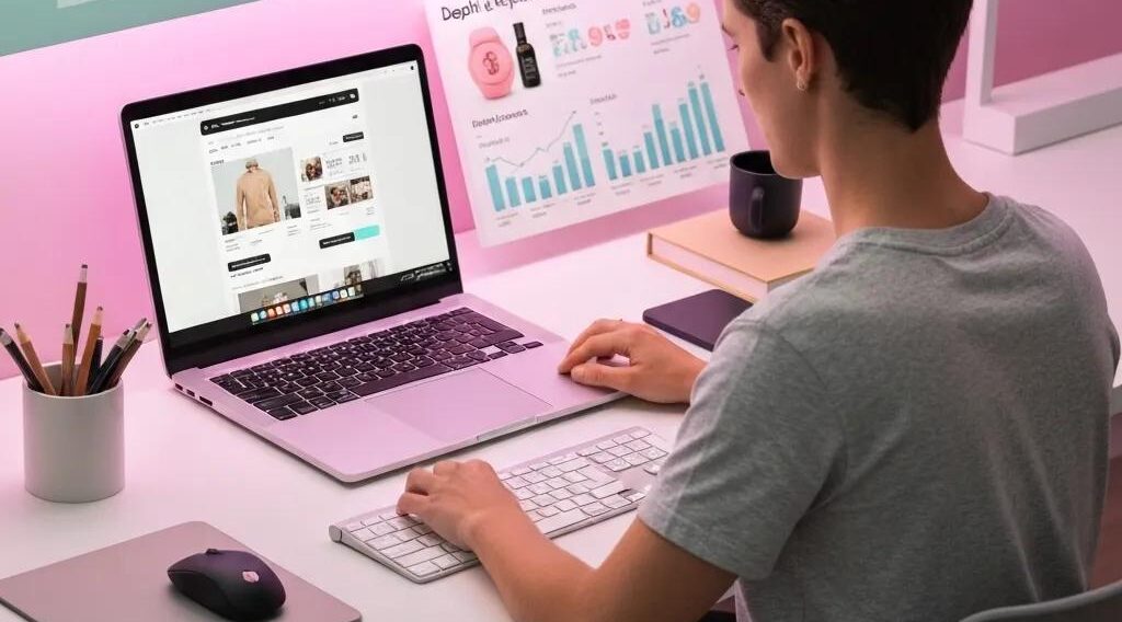 modern-ecommerce-workspace-with-a-laptop-and-colorful-product-images-representing-seo-optimization-e876b127-d682-47a9-8136-593a46a1c0c5.webp SEO optimized ecommerce workspace with laptop