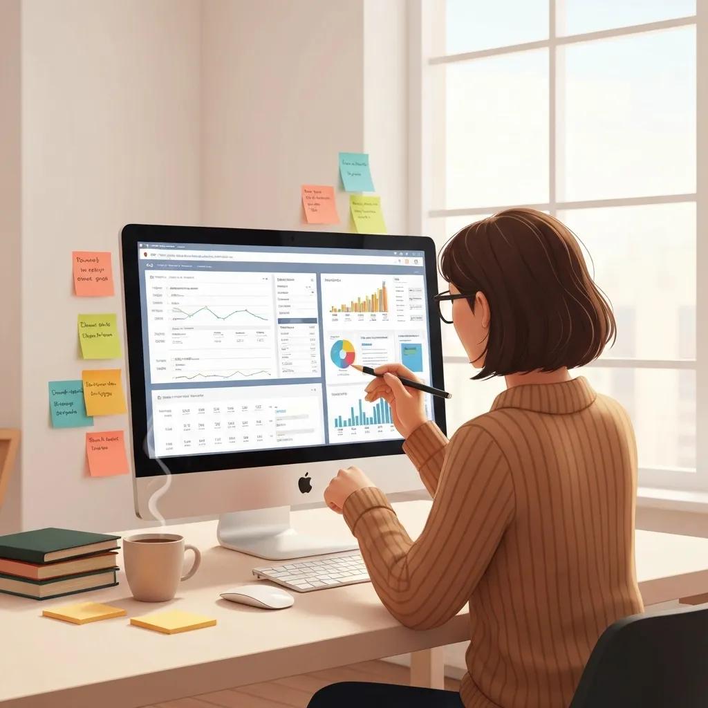 Professional analyzing eCommerce keyword research data with advanced tools and detailed notes