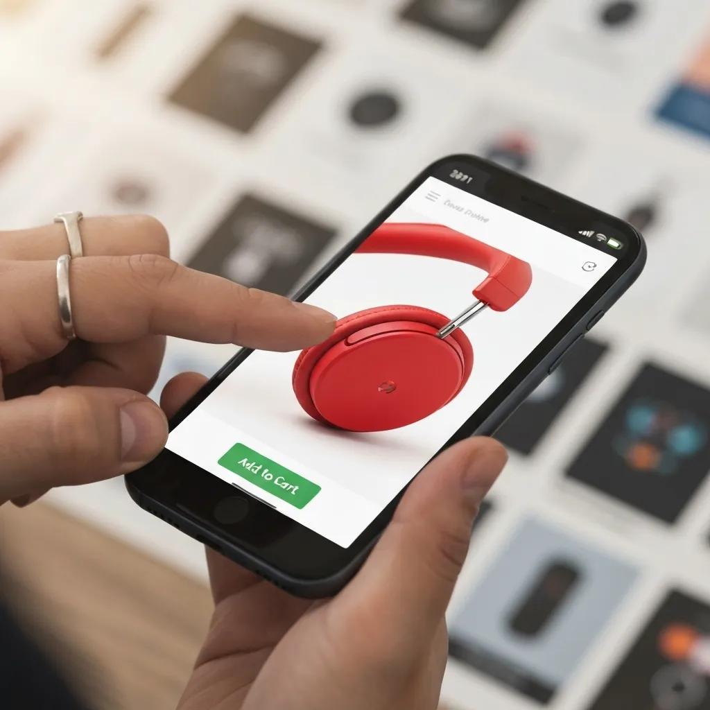 User actively engaging with a mobile-optimized eCommerce website, showcasing product interaction