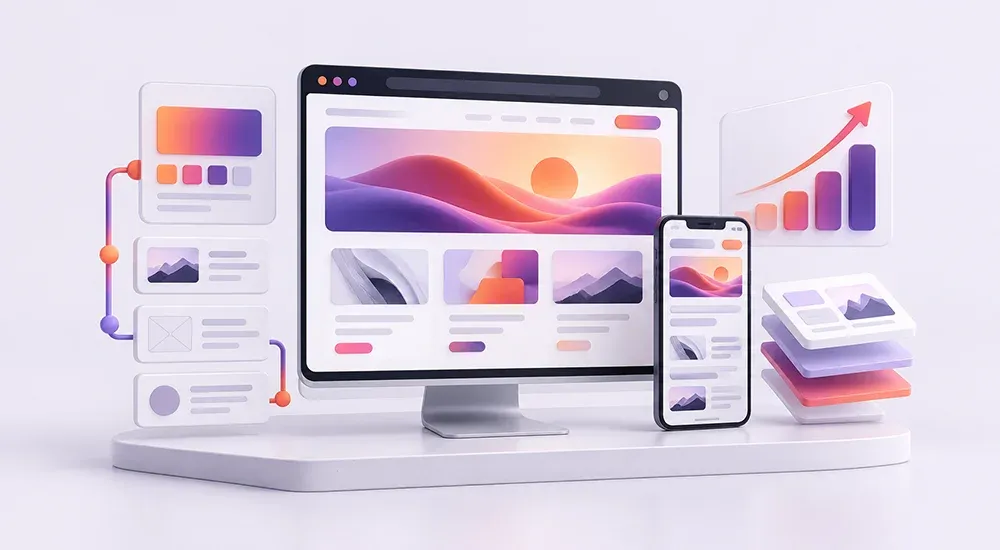 Web development portfolio showing responsive website design across desktop and mobile